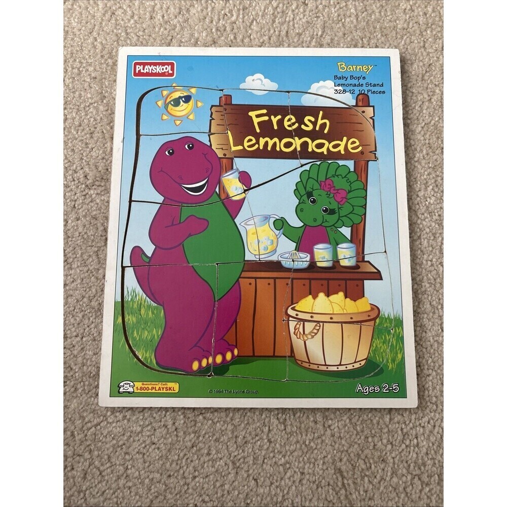 Vintage Playskool Wood Puzzle Barney Lemonade Stand Baby Bop #328-12 8 Pc 1994